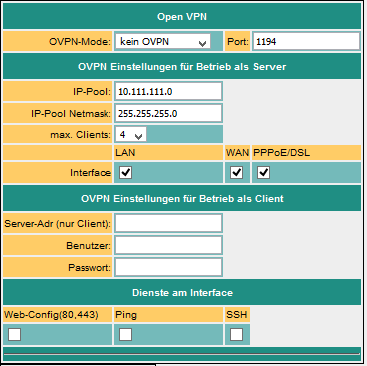 Konfigurationsansicht des OpenVPN des TeleR2.