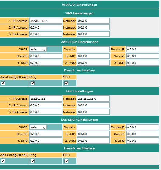 Configuration of the network addresses among others via DHCP.