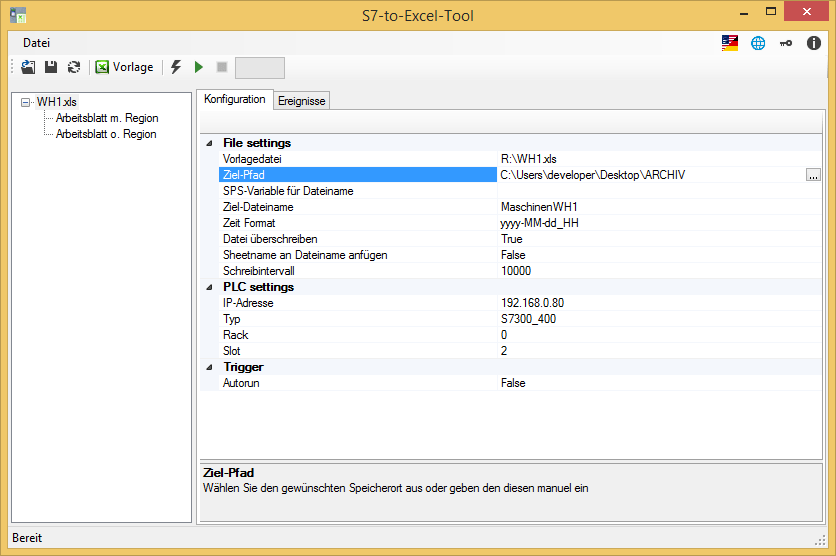 Application view from S7 to Excel.